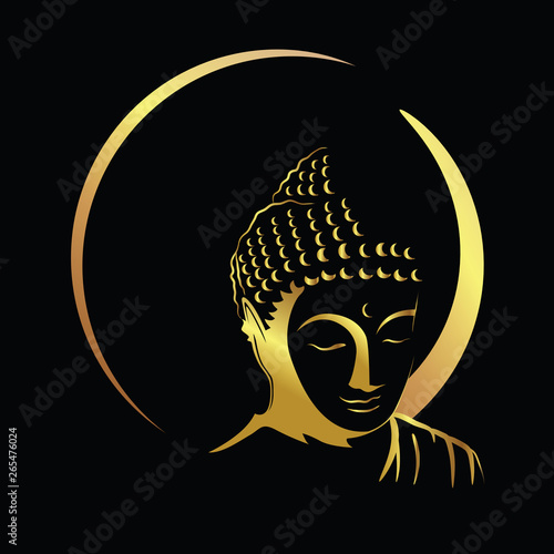 Golden buddha head with golden border element