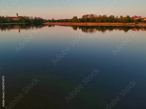 Sunset over the lake in Nesvizh in Minsk Region of Belarus