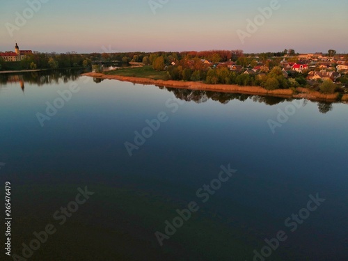 Sunset over the lake in Nesvizh in Minsk Region of Belarus