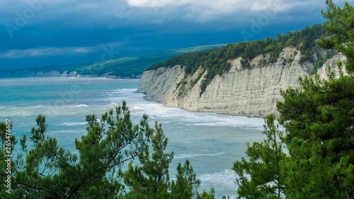 seascape on the background of mountainous terrain