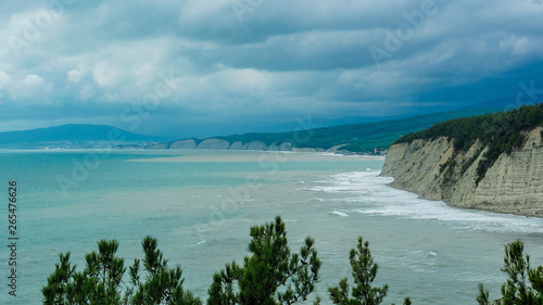 seascape on the background of mountainous terrain
