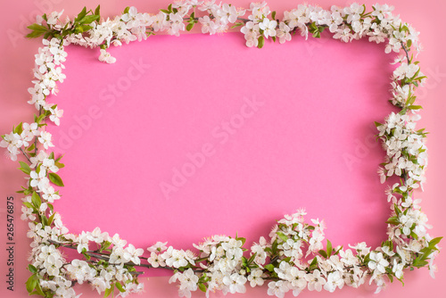 Pink delicate spring background with spring flowers