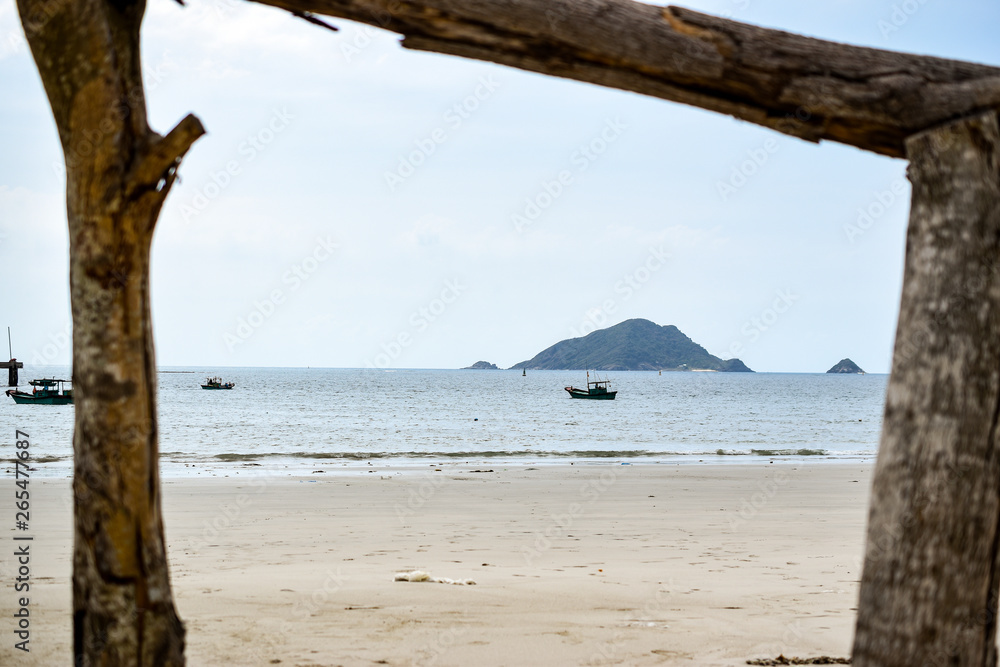 wooden frame at beach on con dao island, vietnam wooden frame at beach on con dao island, vietnam