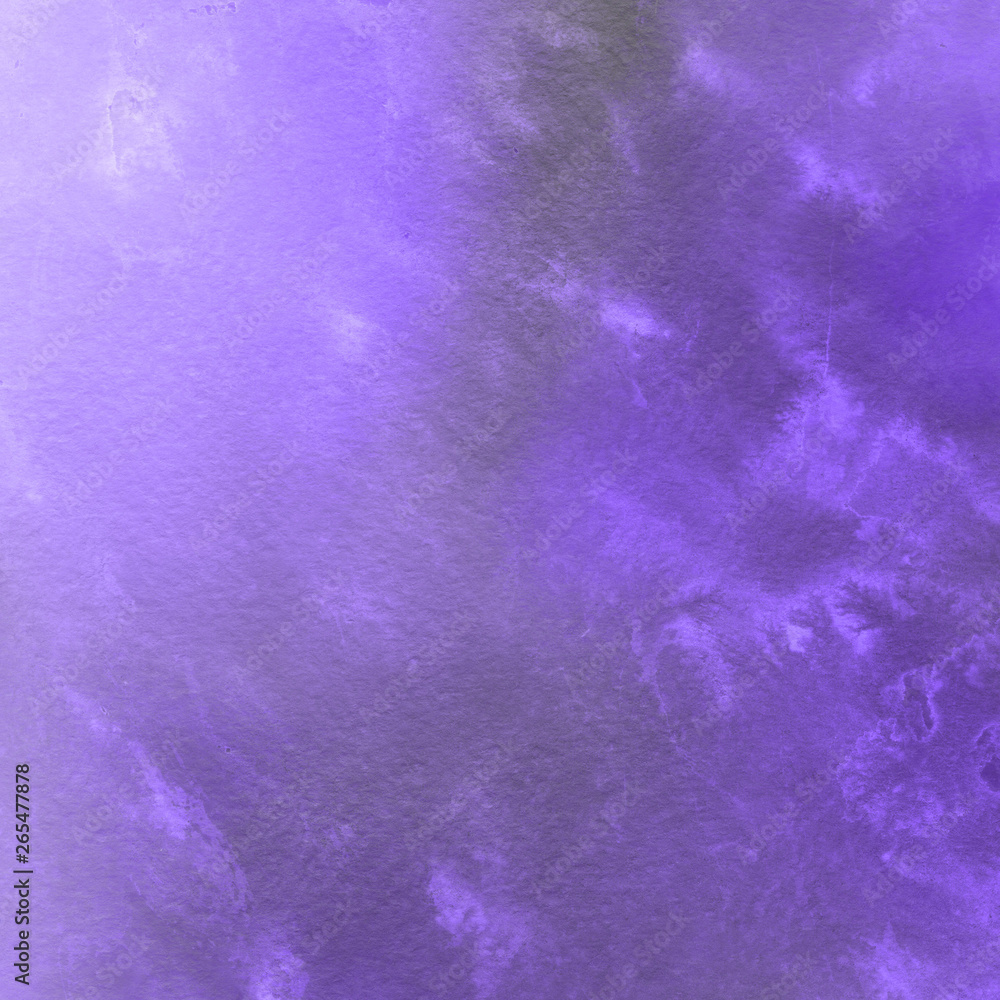 Violet ink and watercolor textures on white paper background. Paint leaks and ombre effects. Hand painted abstract image.