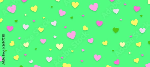 Wallpaper Mural Colorful hearts on a green background. Greeting card. Festive banner. Torontodigital.ca