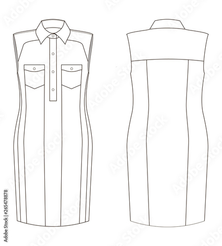 Fashion technical sketch of dress in vector graphic