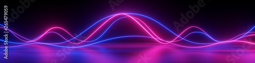3d render, abstract panoramic background, neon light, laser show, impulse, equalizer chart, ultraviolet spectrum, pulse power lines, quantum energy impulse, pink blue violet glowing dynamic lines photo