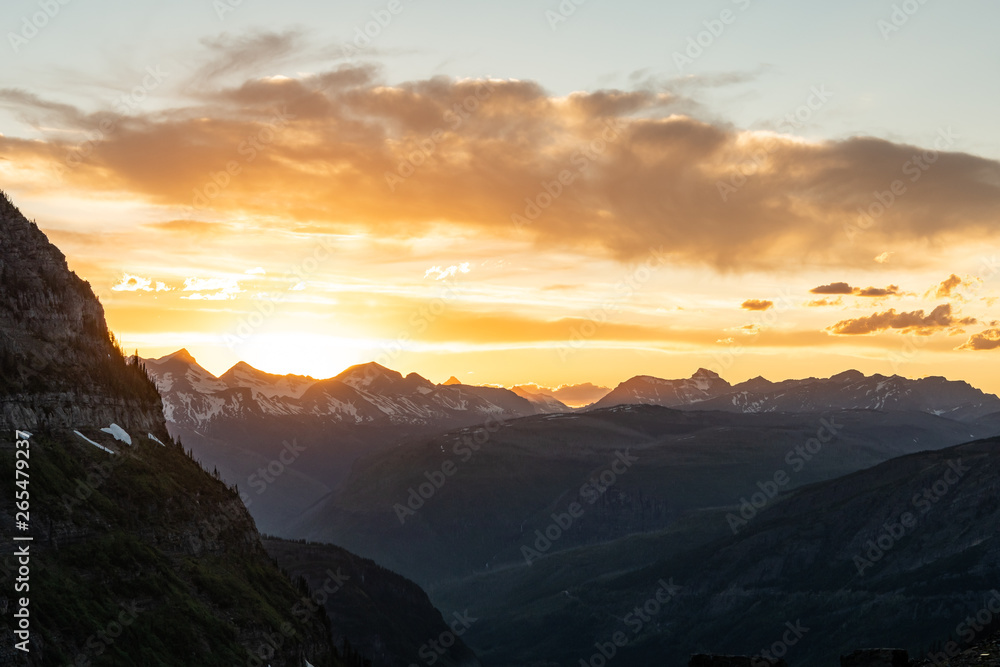 Orange Sun Set Glows Over Montana Moutains