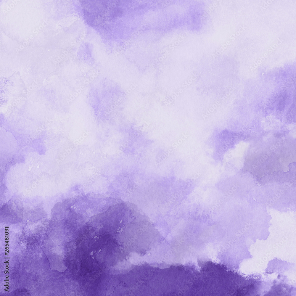 Fototapeta premium Violet ink and watercolor textures on white paper background. Paint leaks and ombre effects. Hand painted abstract image.