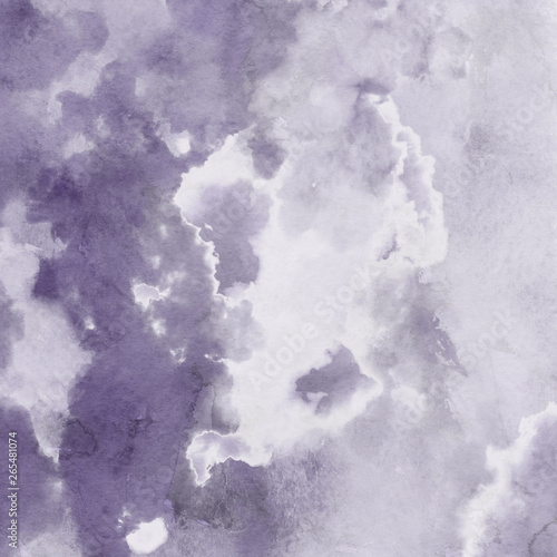 Violet ink and watercolor textures on white paper background. Paint leaks and ombre effects. Hand painted abstract image. © artistmef