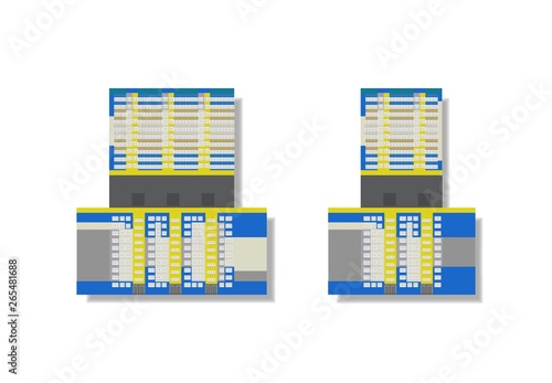 Flat vector illustration high rise houses for 3d model, made from paper. 