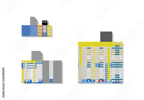 Flat vector illustration high rise houses for 3d model, made from paper. 