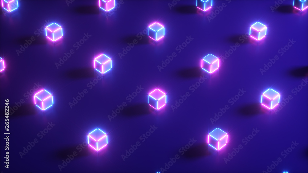 Abstract neon 3d illustration of geometric shapes. Computer generated. Modern colorful laser lighting background, motion design Abstract neon 3d illustration of geometric shapes. Computer generated. Modern colorful laser lighting background, motion design