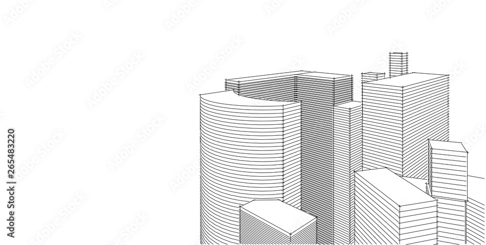 3D illustration architecture building perspective lines. 3D illustration architecture building perspective lines.