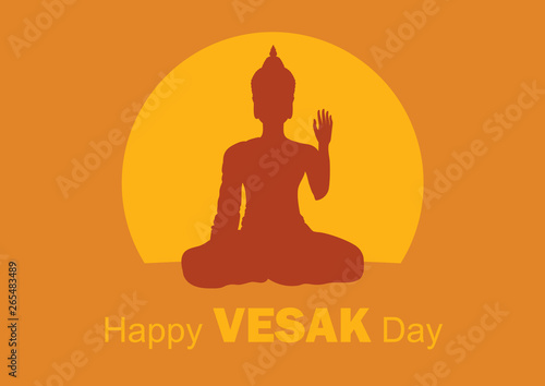 Happy Vesak Day vector. Silhouette of sitting Buddha vector illustration. May Buddhist holiday. Important day