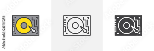 Hard disk drive icon. Line, glyph and filled outline colorful version, HDD disk outline and filled vector sign. Symbol, logo illustration. Different style icons set. Vector graphics