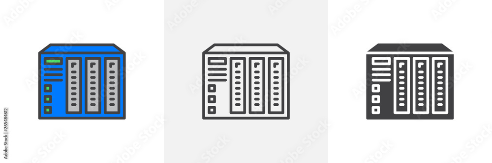 NAS server icon. Line, glyph and filled outline colorful version, Big data server hardware outline and filled vector sign. Symbol, logo illustration. Different style icons set. Vector graphics NAS server icon. Line, glyph and filled outline colorful version, Big data server hardware outline and filled vector sign. Symbol, logo illustration. Different style icons set. Vector graphics