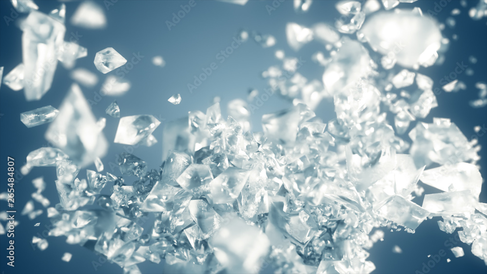 Ice cube explosion in slow motion 3d illustration Ice cube explosion in slow motion 3d illustration
