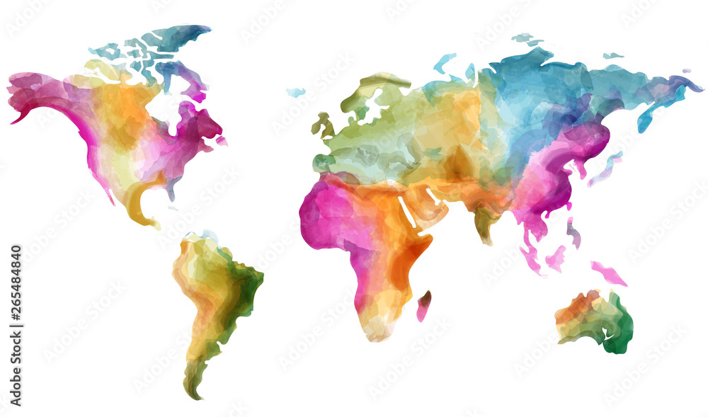 Obraz na plátně World map Vector watercolor. Colorful illustration grunge effects