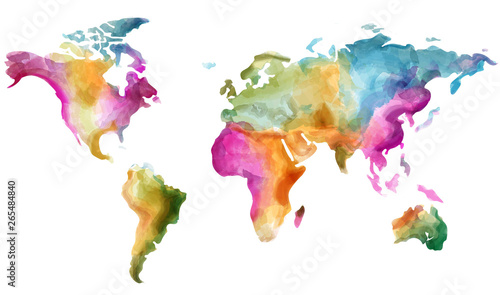 Photo World map Vector watercolor. Colorful illustration grunge effects