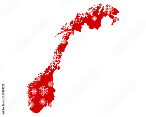 Karte von Norwegen mit Schneeflocken