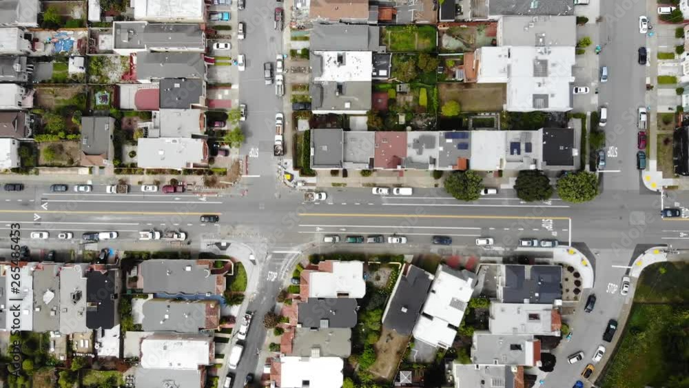 Top down aerial view of small crossroad in provincial town Top down aerial view of small crossroad in provincial town