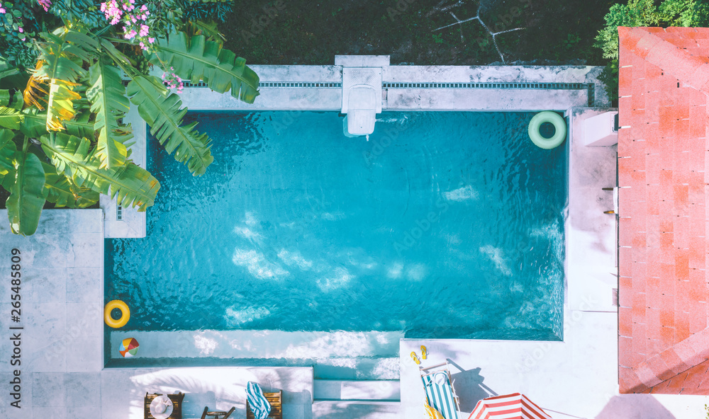 Pool with blue water aerial view