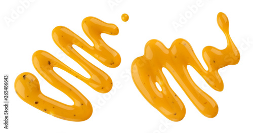 Bild auf Leinwand Mustard sauce, splash of honey mustard salad dressing isolated on white backgrou