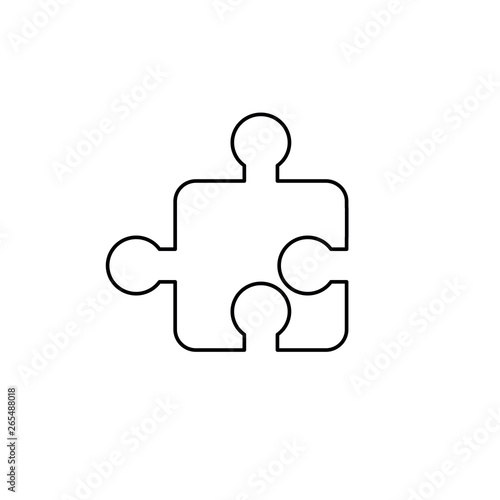 Vector icon of jigsaw puzzle piece. Black outline.