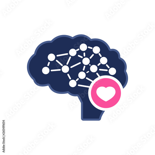 Brain icon with heart sign. Intelligence icon and favorite, like, love, care symbol