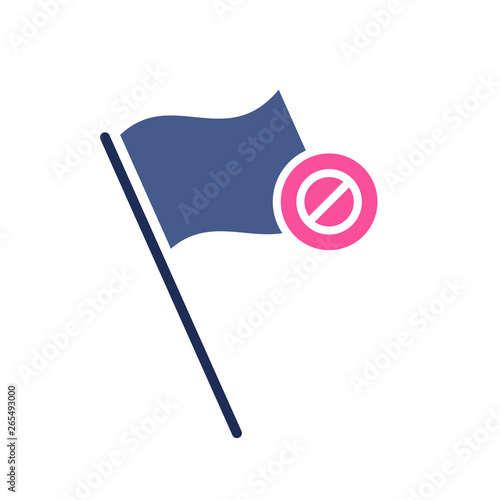 Flag icon with not allowed sign. Location marker icon and block, forbidden, prohibit symbol