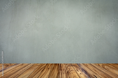 Interior room wooden floor texture perspective. cement wall background.