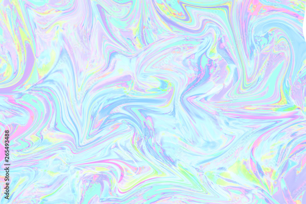 Obraz premium Abstract holographic background in the style of the 80s. Modern design for vaporwave. Neon colors. Iridescent hologram texture.
