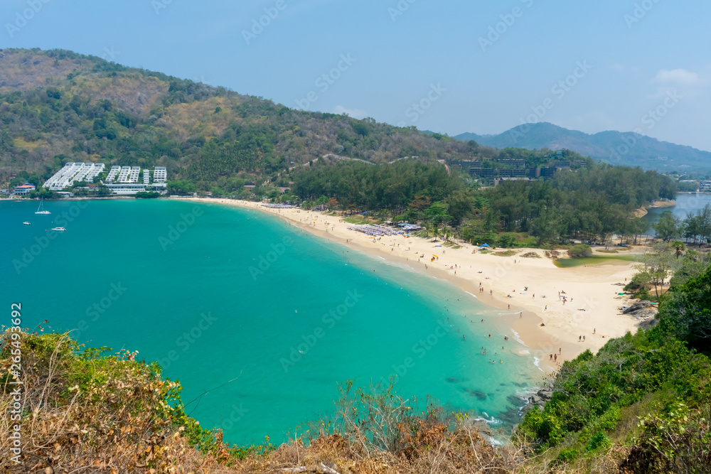 Landscape view of naiharn beach. At Phuket, Thailand. In Summer Travel. 2019