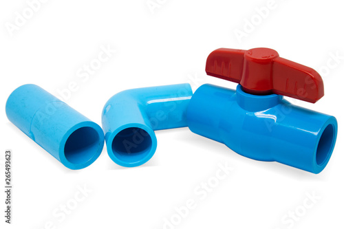 Group of PVC blue pipe isolated white background.