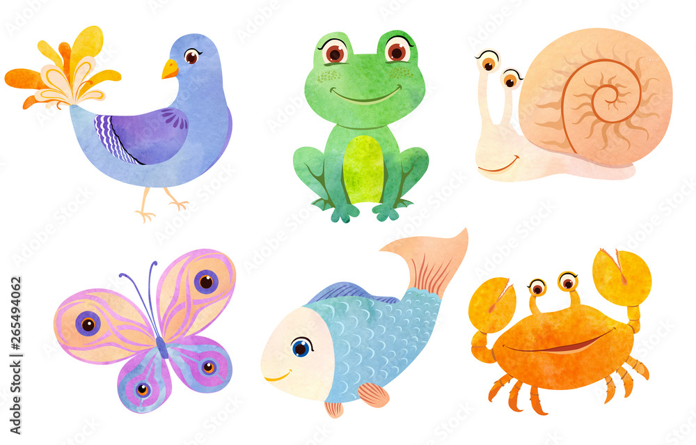 Cute little animals in flat paper style