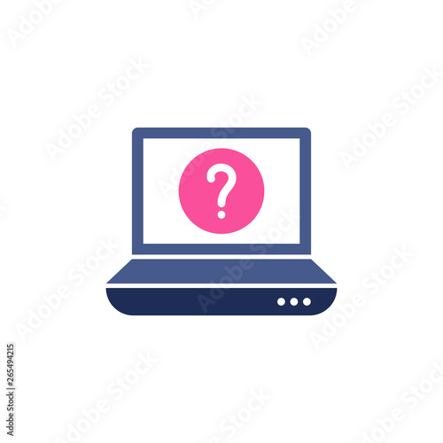 Laptop icon with question mark. Notebook icon and help, how to, info, query symbol