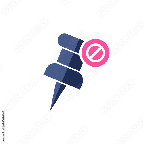 Marker icon with not allowed sign. Push pin icon and block, forbidden, prohibit symbol