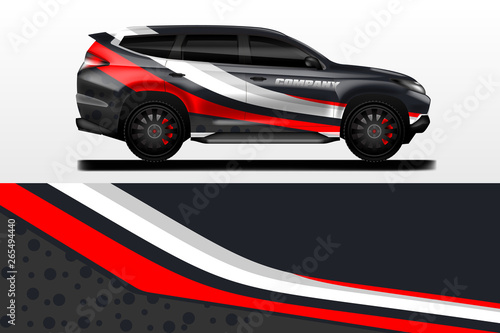 Car decal design vector. Graphic abstract stripe racing background kit designs for wrap vehicle  race car  nascar car  rally  adventure and livery