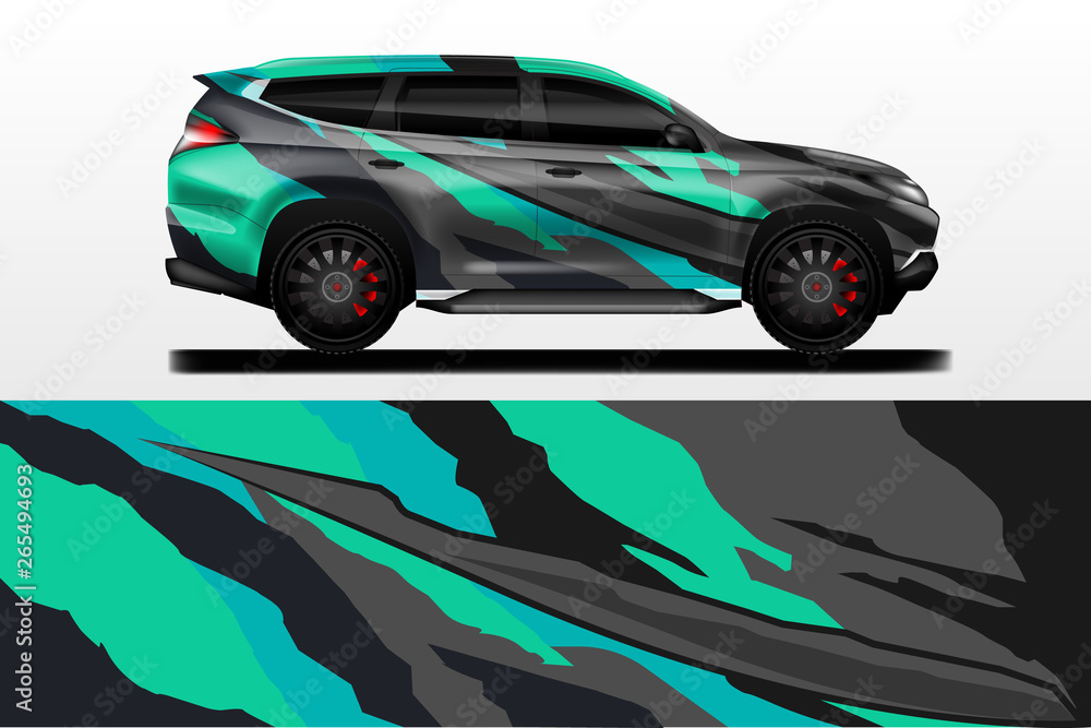 Car decal design vector. Graphic abstract stripe racing background kit designs for wrap vehicle, race car, nascar car, rally, adventure and livery Car decal design vector. Graphic abstract stripe racing background kit designs for wrap vehicle, race car, nascar car, rally, adventure and livery