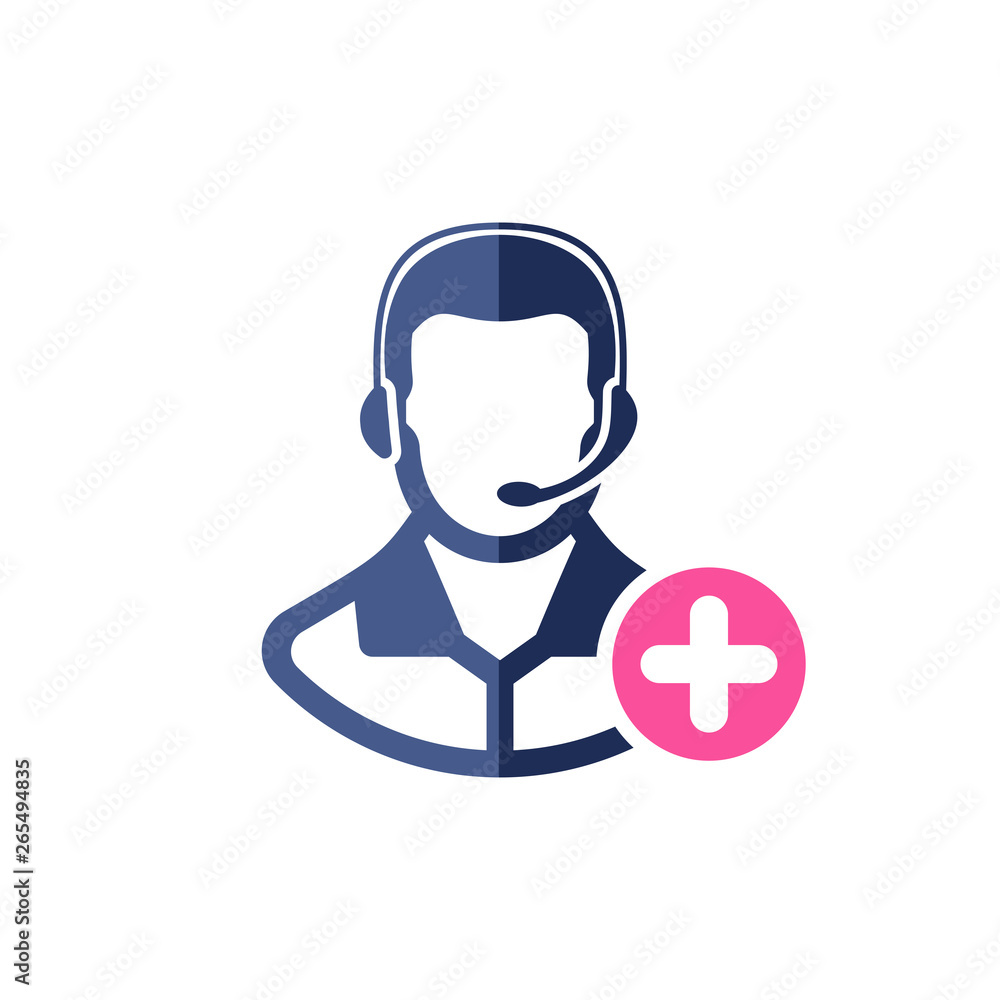 Support icon with add sign. Customer service agent with headset icon and new, plus, positive symbol