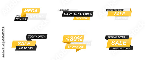 Sale banners template set. Speech bubble. Abstract concept. Simple modern design. Black and yellow colors. Special offer, black friday. Flat style vector illustration. photo