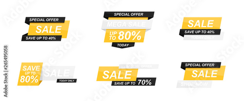 Sale banners template set. Speech bubble. Abstract concept. Simple modern design. Black and yellow colors. Special offer, black friday. Flat style vector illustration.
