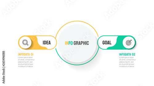 Business process. Modern infographic template with 2 steps, options and marketing icons. Vector illustration.