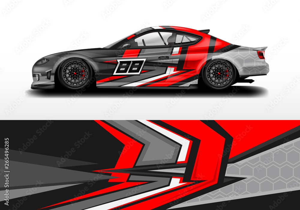 Car wrap graphic vector. Abstract stripe racing background kit designs for wrap vehicle, race car, rally, adventure and livery Car wrap graphic vector. Abstract stripe racing background kit designs for wrap vehicle, race car, rally, adventure and livery