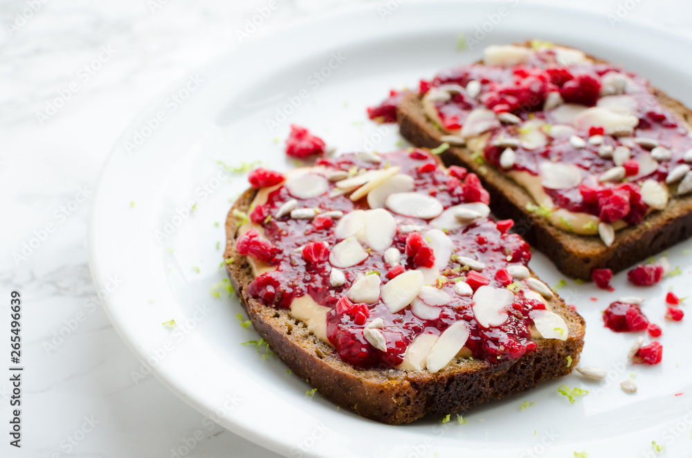 Homemade chia seeds jam toasts