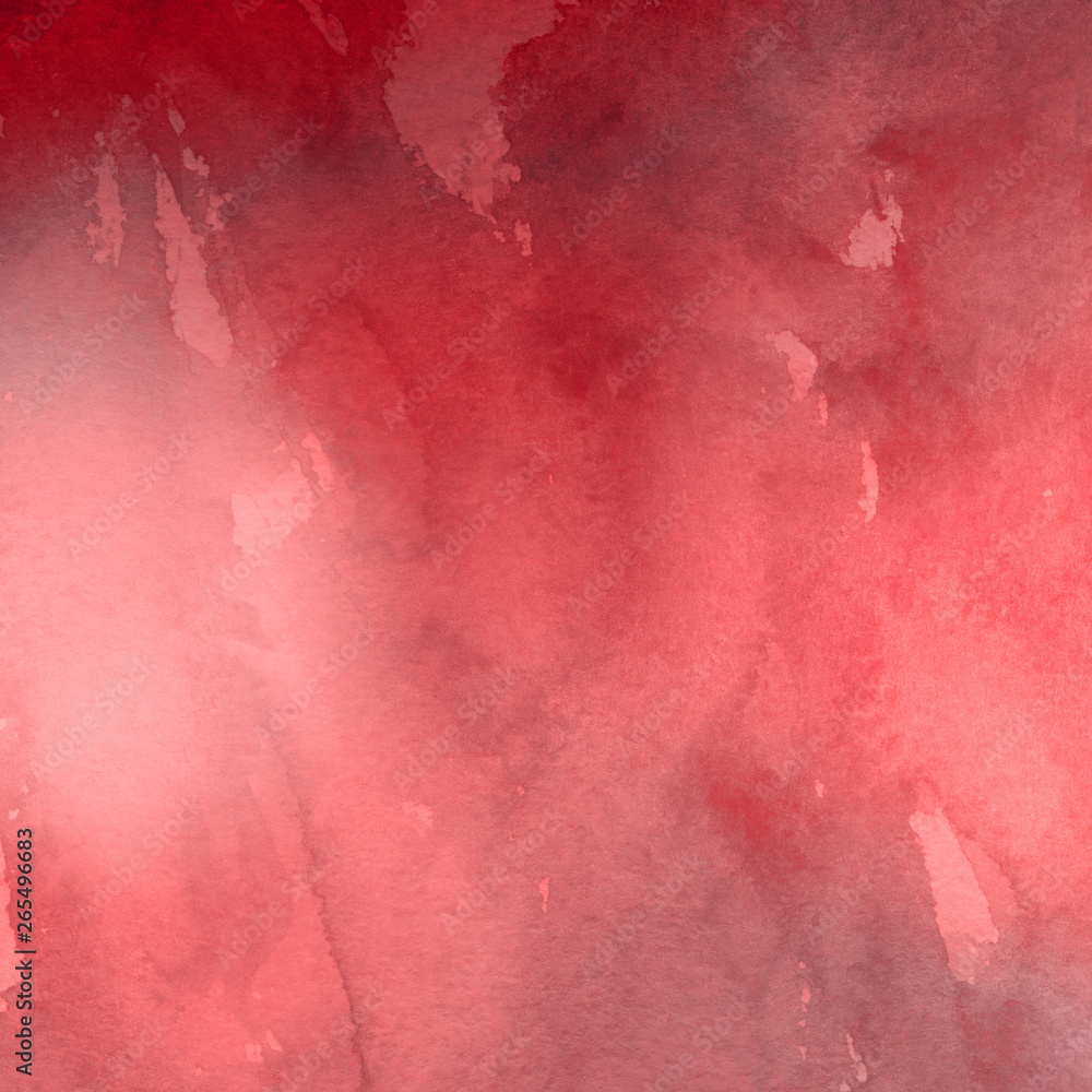 Red ink and watercolor texture on white paper background. Paint leaks and ombre effects. Hand painted abstract image.