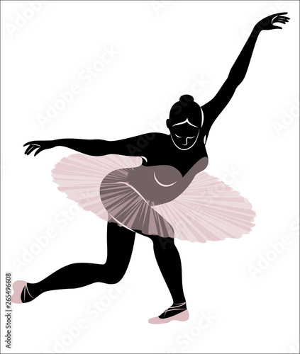 Silhouette of a cute lady, she is dancing ballet. The girl has a beautiful figure. Woman ballerina. Vector illustration