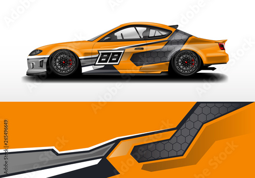 Car wrap graphic vector. Abstract stripe racing background kit designs for wrap vehicle, race car, rally, adventure and livery © Alleuy