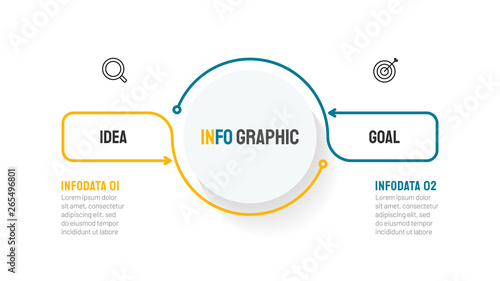 Thin line infographic template with marketing icons. Business concept with 2 steps, options or processes. Vector linear element.